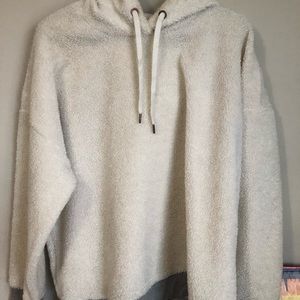 Fuzzy fleece hoodie.
